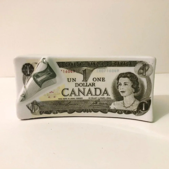Vintage  One Dollar Bill Canada Canadian Coin Bank Taiwan Queen - Picture 1 of 13